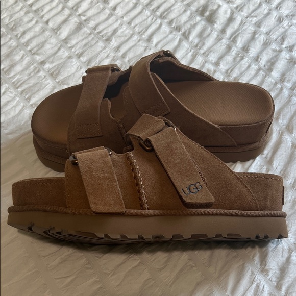 UGG Tan Suede Slide Sandals - Picture 1 of 5